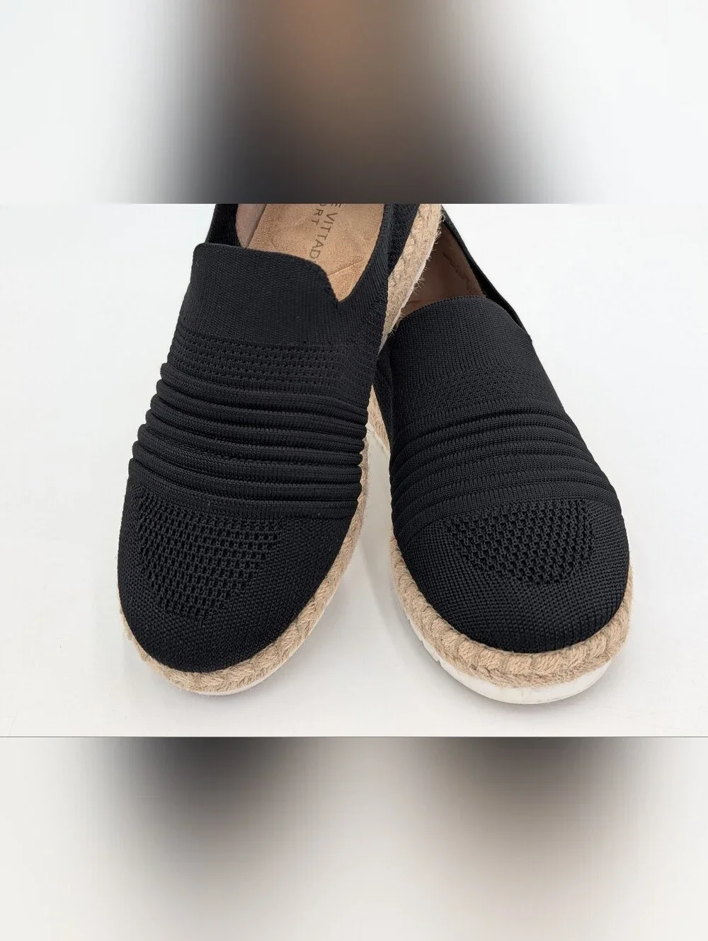 Adrienne Vittadini Sport Sz 7.5 Niko Espadrille Sneakers Black Knit Platform